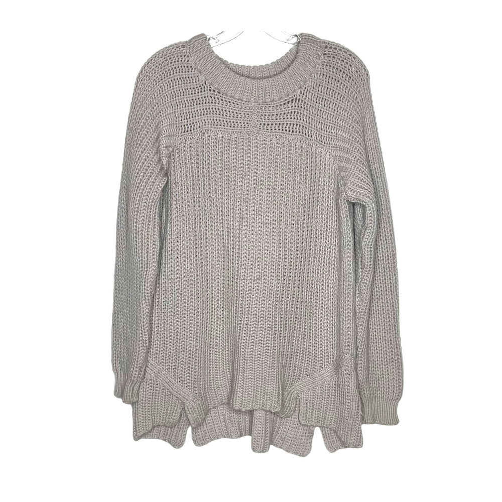 Chunky Wool Fisherman Sweater 100% Wool Gray Hand Knit Style Small Macaela Greg